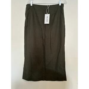 NA-KD Straight Linen Midi Skirt Green Size 38 Medium Office Career New